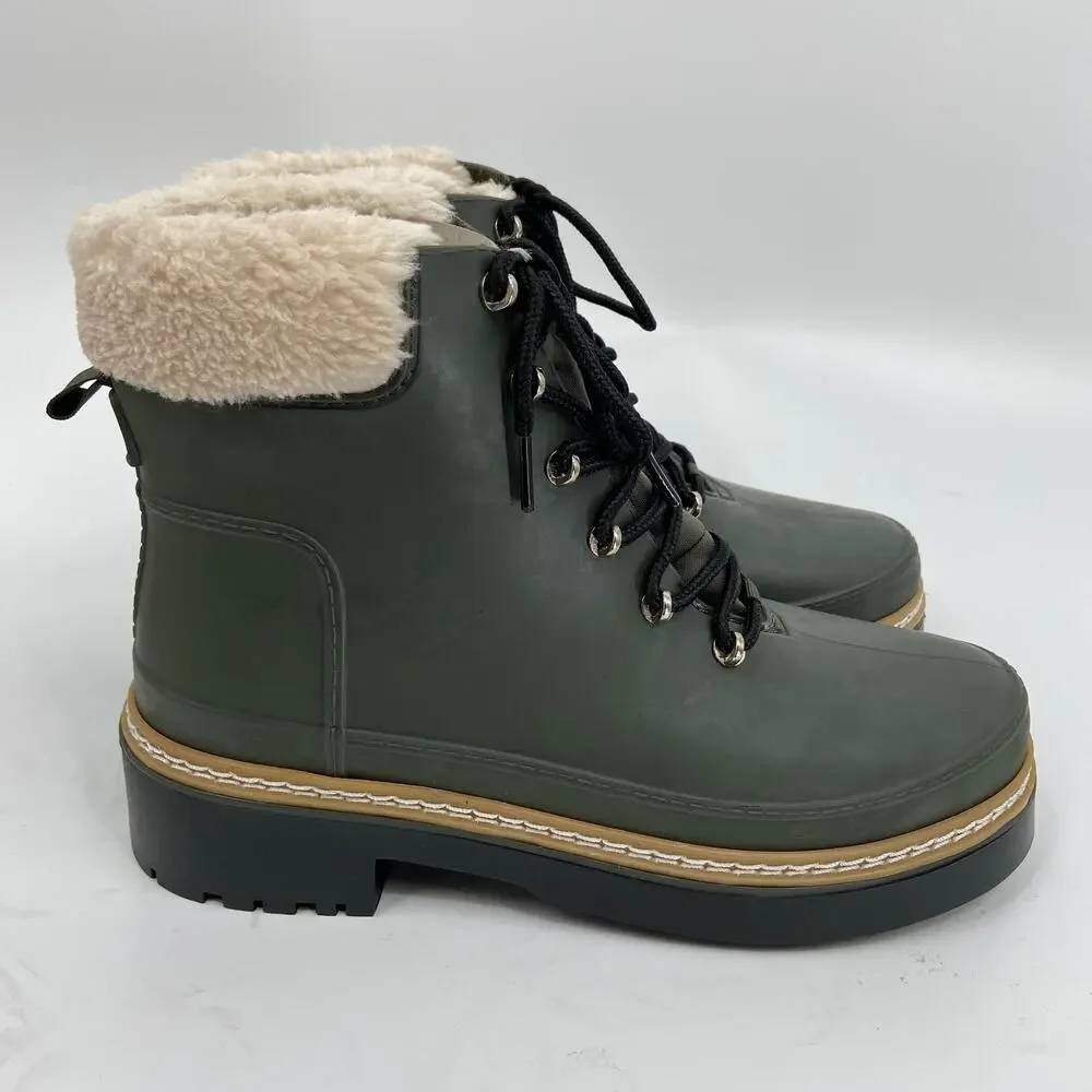 Marc Fisher Fairly Boot Size 7 Green Waterproof Winter Lace Up Faux Fur